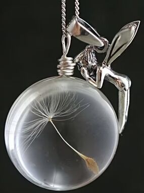 Dandelion Fairy Glass Globe Pendant Necklace - Silver Tone